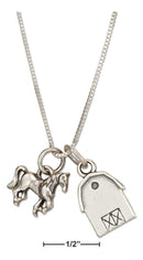 Silver Necklaces Sterling Silver 18" Barn And Horse Pendant Necklace JadeMoghul Inc.