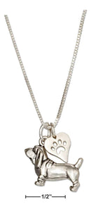 Silver Necklaces Sterling Silver 18" Basset Hound Necklace With Dog Paw Print Heart Pendant JadeMoghul