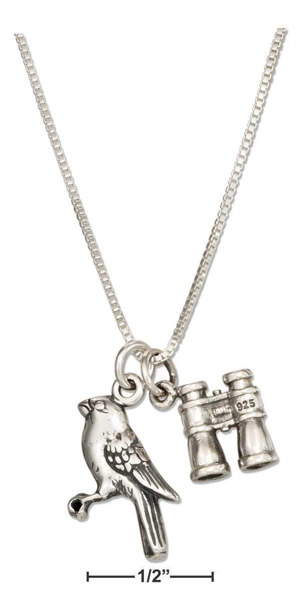 Silver Necklaces Sterling Silver 18" Binoculars And Bird Pendant Necklace JadeMoghul