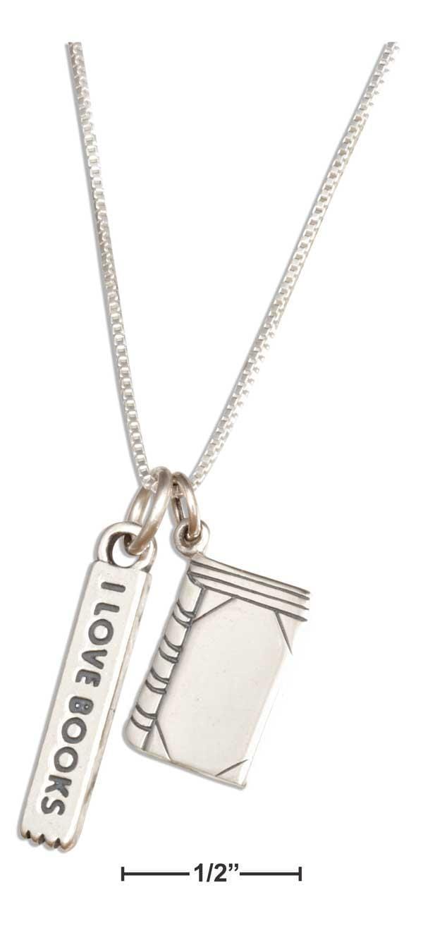 Silver Necklaces Sterling Silver 18" Book Lovers Necklace With Book And Book Mark With I Love Books JadeMoghul Inc.