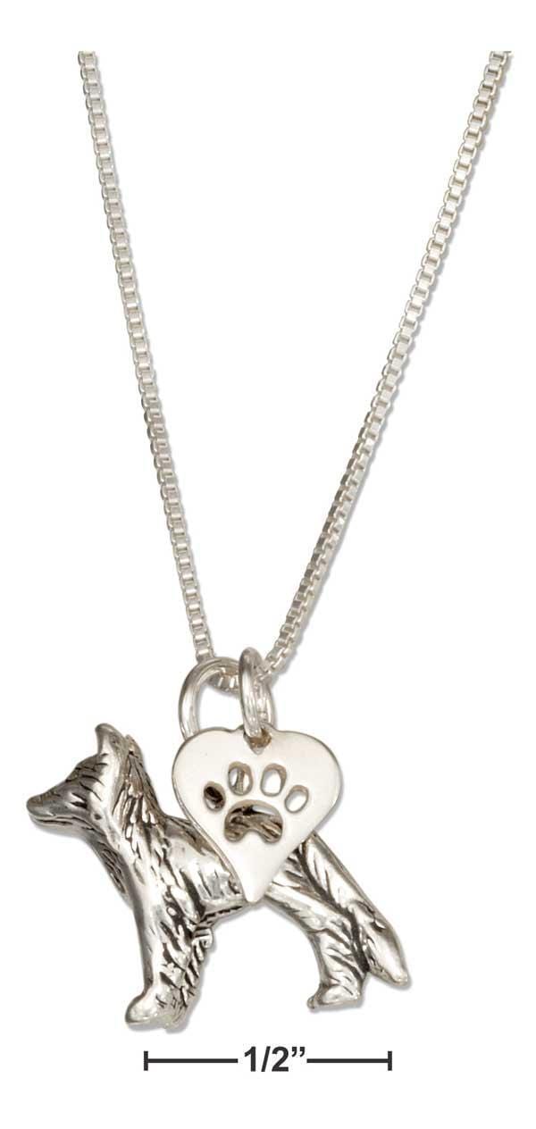 Silver Necklaces Sterling Silver 18" Border Collie Pendant Necklace With Paw Print Heart JadeMoghul