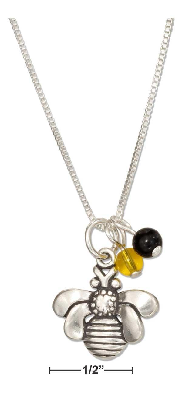 Silver Necklaces Sterling Silver 18" Bumble Bee Pendant Necklace With Black And Yellow Beads JadeMoghul Inc.