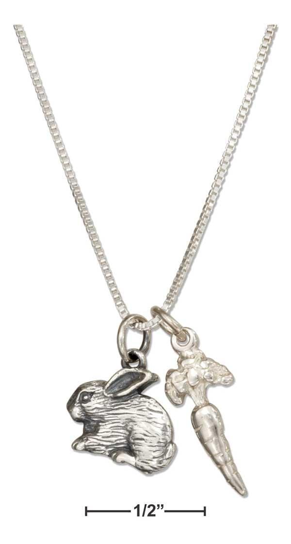 Silver Necklaces Sterling Silver 18" Carrot And Bunny Rabbit Pendant Necklace JadeMoghul
