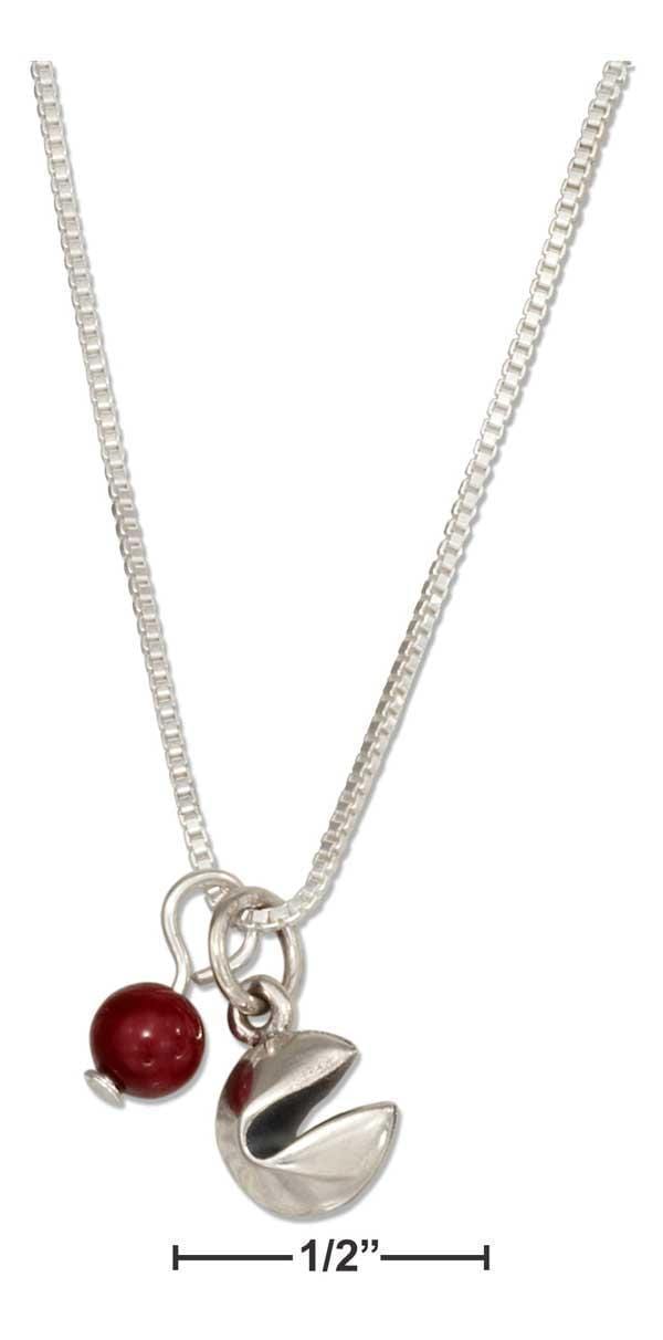 Silver Necklaces Sterling Silver 18" Chinese Fortune Cookie Pendant Necklace With Red Riverstone JadeMoghul