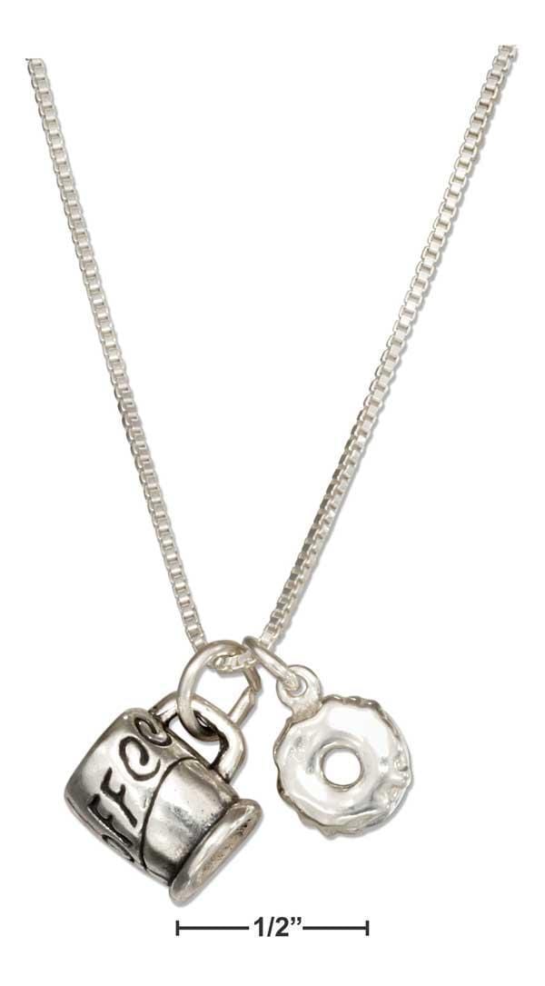 Silver Necklaces Sterling Silver 18" Coffee Break Coffee Mug And Donut Necklace JadeMoghul