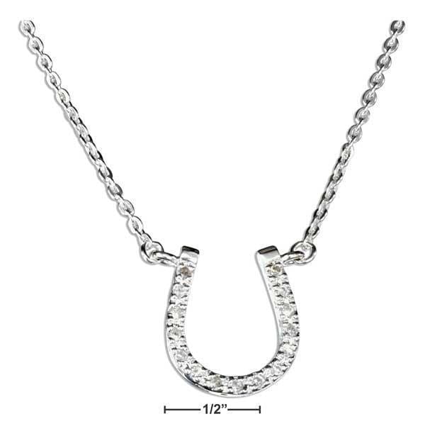 Silver Necklaces Sterling Silver 18" Cubic Zirconia Horseshoe Pendant Necklace JadeMoghul Inc.
