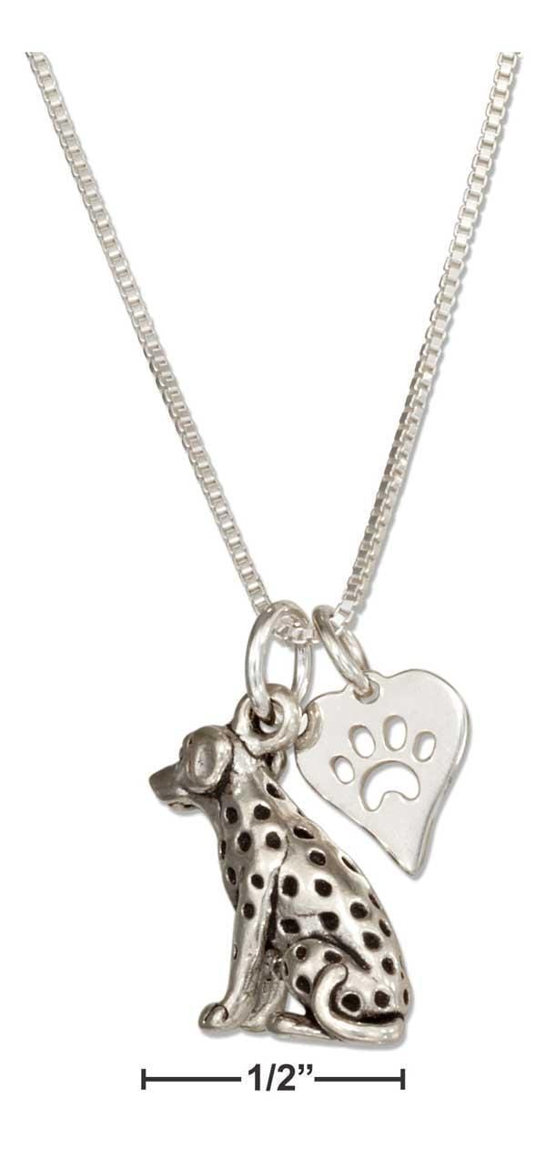 Silver Necklaces Sterling Silver 18" Dalmatian Pendant Necklace With Dog Paw Print Heart Charm JadeMoghul