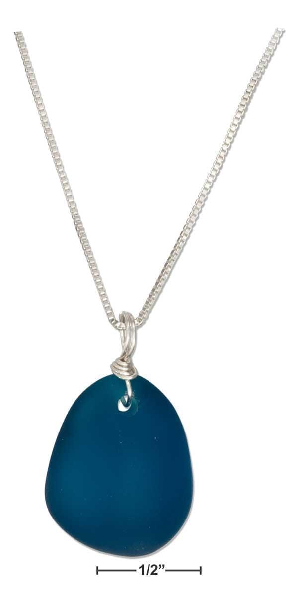 Silver Necklaces Sterling Silver 18" Deep Ocean Dark Blue Pebble Sea Glass Pendant Necklace JadeMoghul