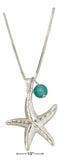 Silver Necklaces Sterling Silver 18" Diamond Cut Starfish Pendant Necklace With Blue Riverstone Bead JadeMoghul Inc.