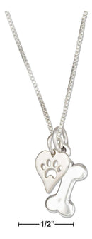 Silver Necklaces Sterling Silver 18" Dog Bone Necklace With Dog Paw Print Heart Charm JadeMoghul Inc.