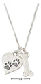 Silver Necklaces Sterling Silver 18" Dog Bone Necklace With Dog Paw Prints Heart Charm JadeMoghul Inc.