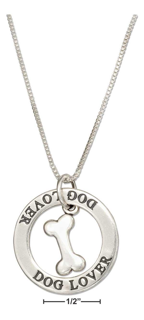 Silver Necklaces Sterling Silver 18" "dog Lover" Washer Pendant Necklace With Dog Bone JadeMoghul