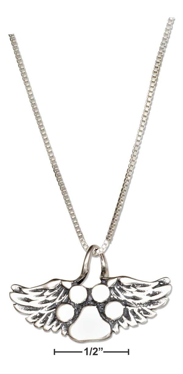 Silver Necklaces Sterling Silver 18" Dog Paw Print With Angel Wings Memorial Pendant Necklace JadeMoghul
