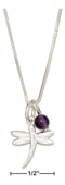 Silver Necklaces Sterling Silver 18" Dragonfly Pendant Necklace With Amethyst Bead JadeMoghul Inc.