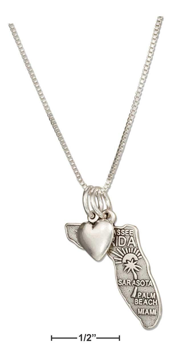 Silver Necklaces Sterling Silver 18" Florida State Pendant Necklace With Heart JadeMoghul