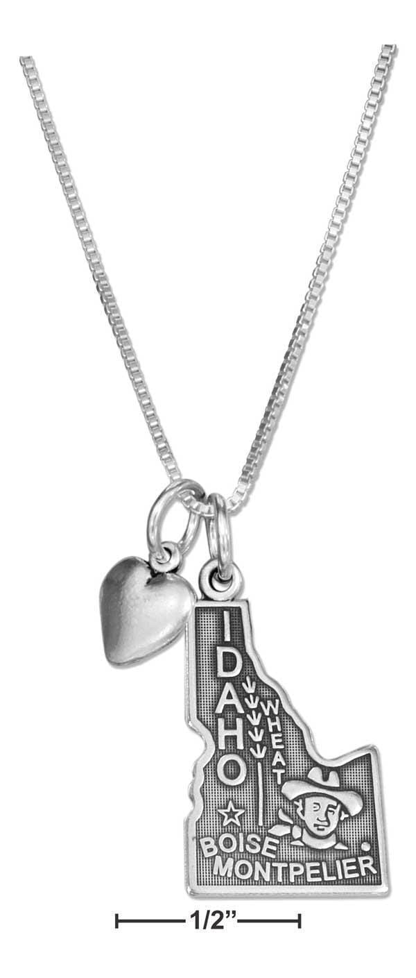 Silver Necklaces Sterling Silver 18" Idaho State Pendant Necklace With Heart Charm JadeMoghul