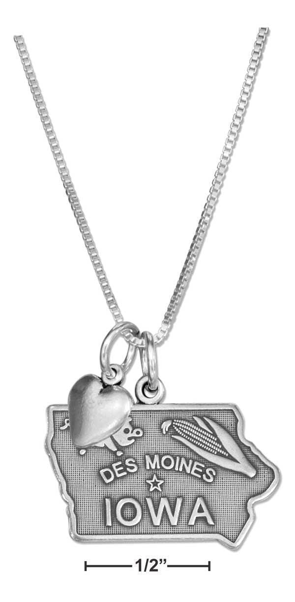Silver Necklaces Sterling Silver 18" Iowa State Pendant Necklace With Heart Charm JadeMoghul