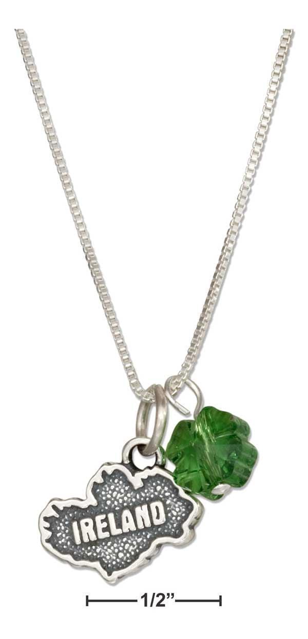 Silver Necklaces Sterling Silver 18" Ireland Map Pendant Necklace With Four Leaf Clover Crystal JadeMoghul