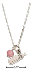 Silver Necklaces Sterling Silver 18" It'S A Girl Baby Bottle Pendant Necklace With Pink Bead JadeMoghul Inc.