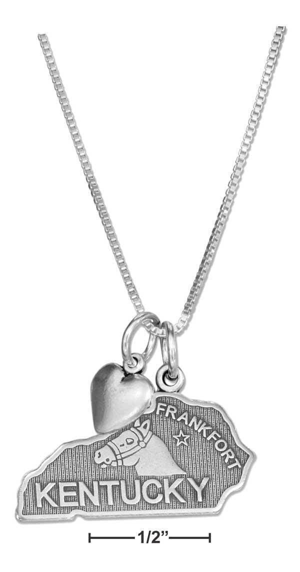 Silver Necklaces Sterling Silver 18" Kentucky State Pendant Necklace With Heart Charm JadeMoghul