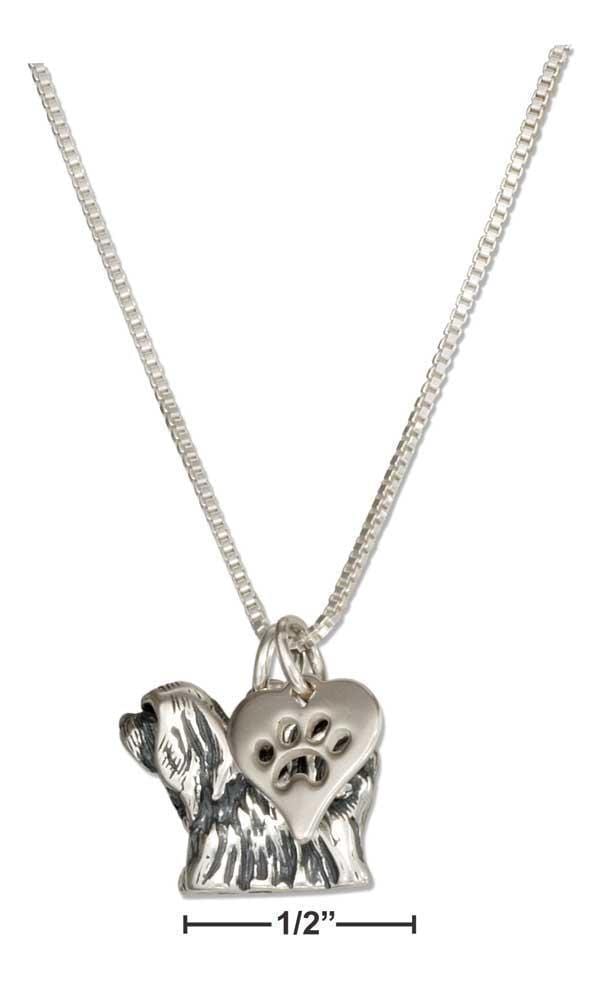 Silver Necklaces Sterling Silver 18" Lhasa Apso Dog Pendant Necklace With Paw Print Heart JadeMoghul Inc.