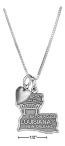 Silver Necklaces Sterling Silver 18" Louisiana State Pendant Necklace With Heart Charm JadeMoghul
