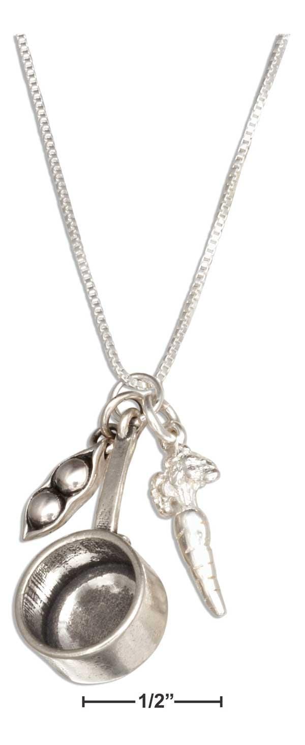 Silver Necklaces Sterling Silver 18" Love To Cook Saucepan With Carrot And Peas Necklace JadeMoghul