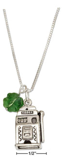 Silver Necklaces Sterling Silver 18" Lucky Slot Machine Pendant Necklace With Green Four Leaf Clover JadeMoghul