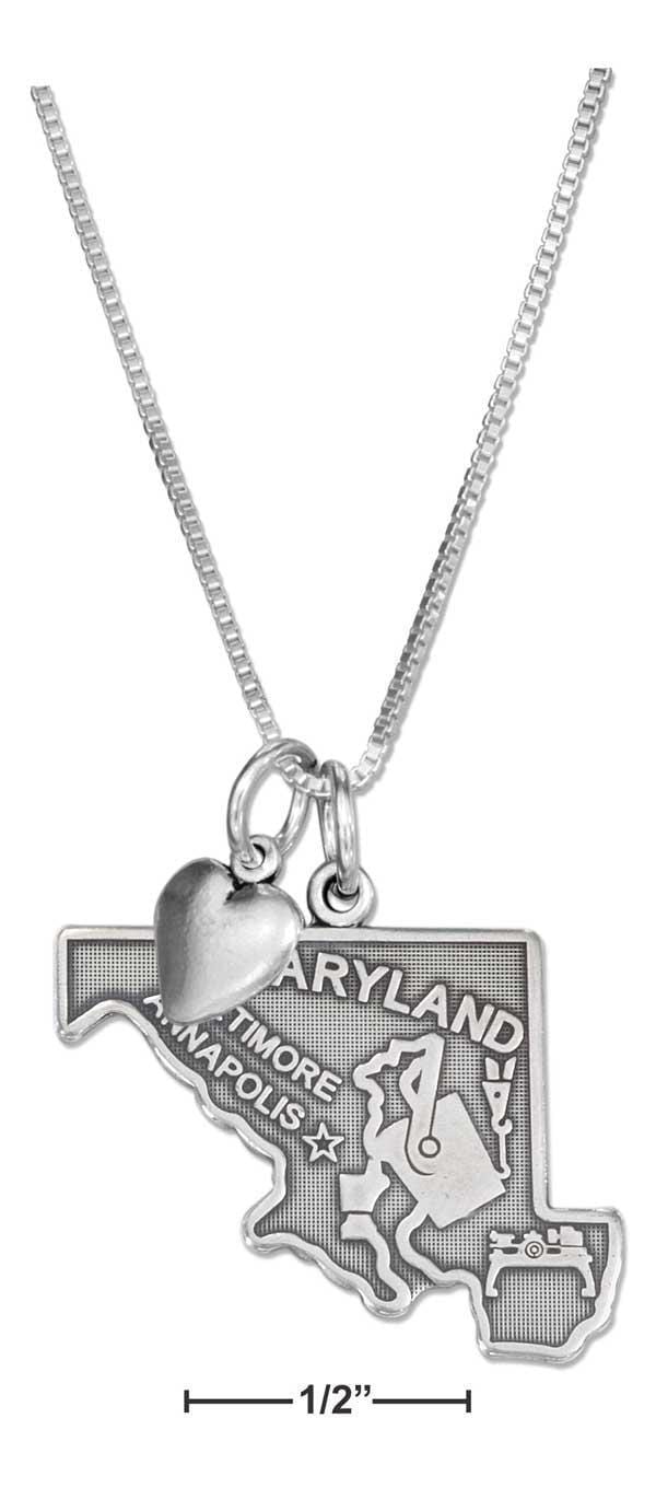 Silver Necklaces Sterling Silver 18" Maryland State Pendant Necklace With Heart Charm JadeMoghul