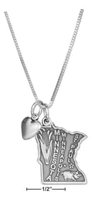 Silver Necklaces Sterling Silver 18" Minnesota State Pendant Necklace With Heart Charm JadeMoghul