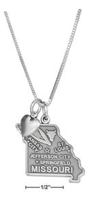 Silver Necklaces Sterling Silver 18" Missouri State Pendant Necklace With Heart Charm JadeMoghul