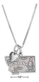 Silver Necklaces Sterling Silver 18" Montana State Pendant Necklace With Heart Charm JadeMoghul