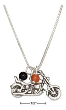 Silver Necklaces Sterling Silver 18" Motorcycle Pendant Necklace With Black And Orange Beads JadeMoghul