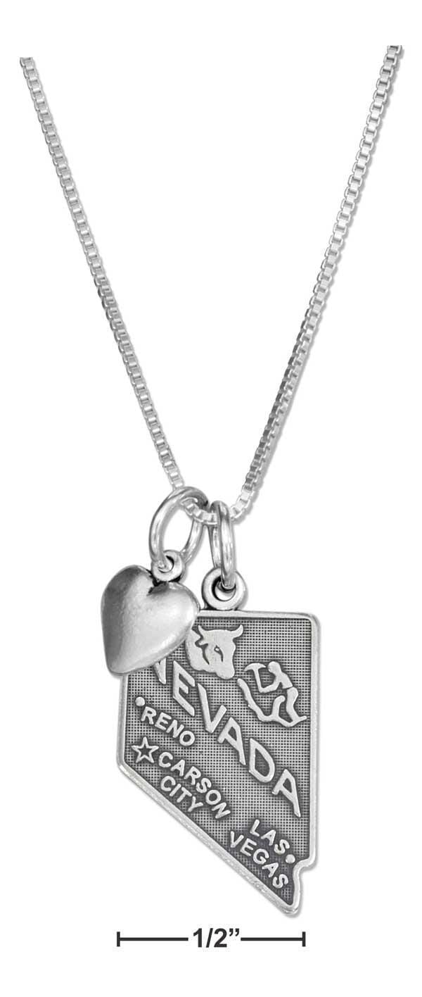 Silver Necklaces Sterling Silver 18" Nevada State Pendant Necklace With Heart Charm JadeMoghul