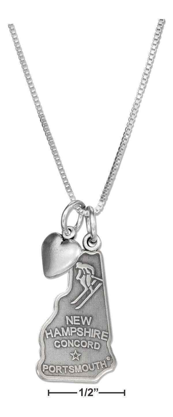 Silver Necklaces Sterling Silver 18" New Hampshire State Pendant Necklace With Heart Charm JadeMoghul