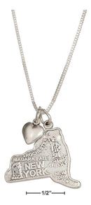 Silver Necklaces Sterling Silver 18" New York State Pendant Necklace With Heart Charm JadeMoghul