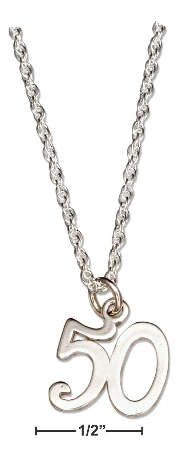 Silver Necklaces Sterling Silver 18" Number "50" Pendant Birthday Anniversary Necklace JadeMoghul