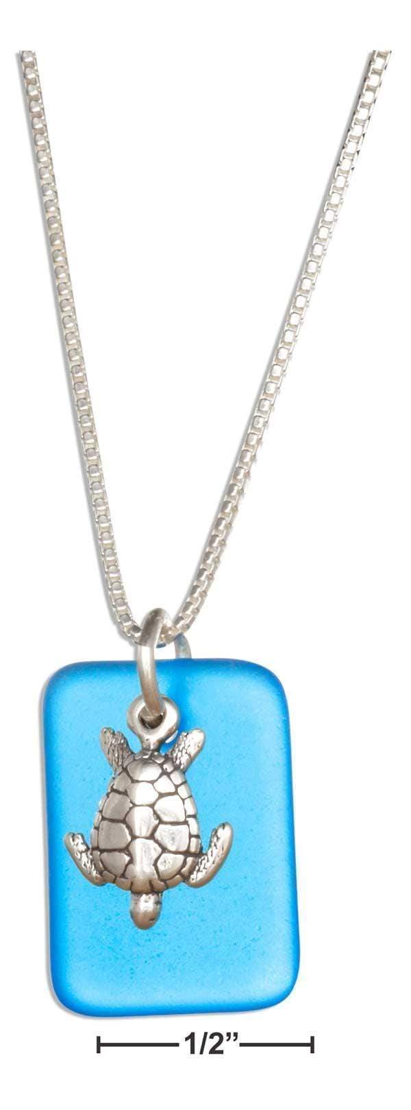 Silver Necklaces Sterling Silver 18" Ocean Blue Sea Glass Sea Turtle Pendant Necklace JadeMoghul Inc.