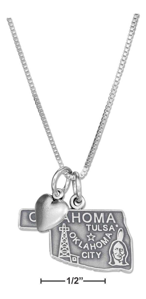 Silver Necklaces Sterling Silver 18" Oklahoma State Pendant Necklace With Heart Charm JadeMoghul
