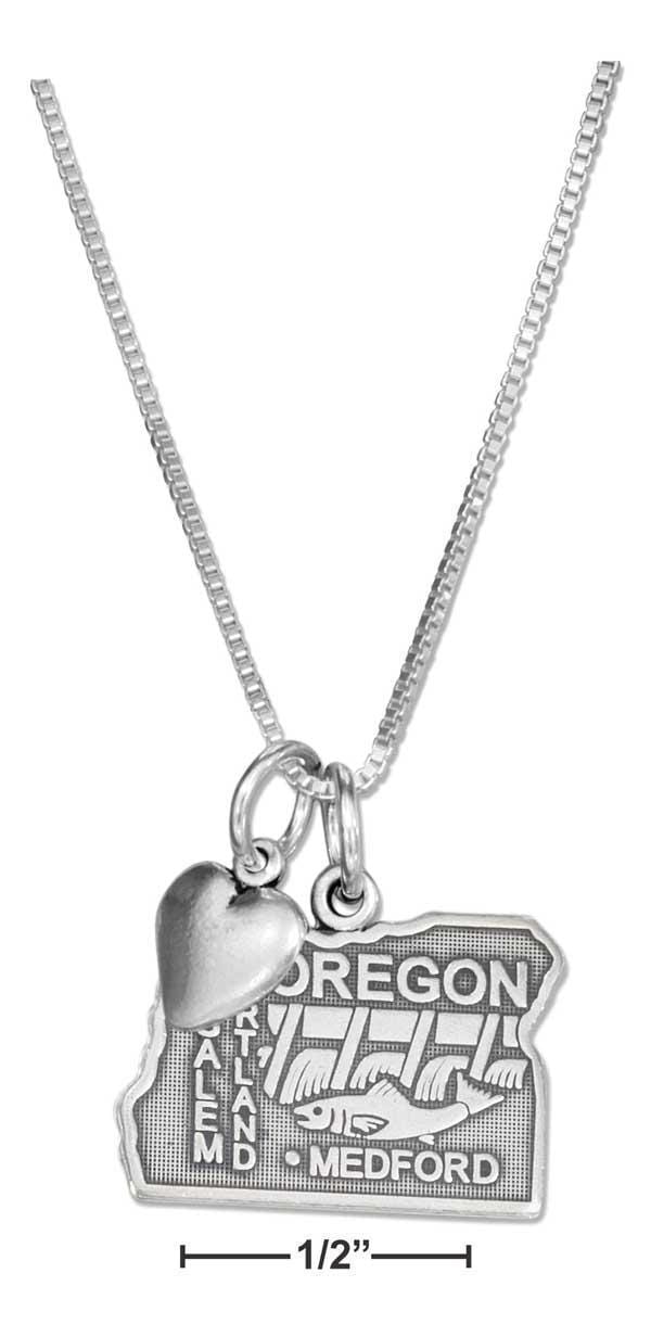 Silver Necklaces Sterling Silver 18" Oregon State Pendant Necklace With Heart Charm JadeMoghul
