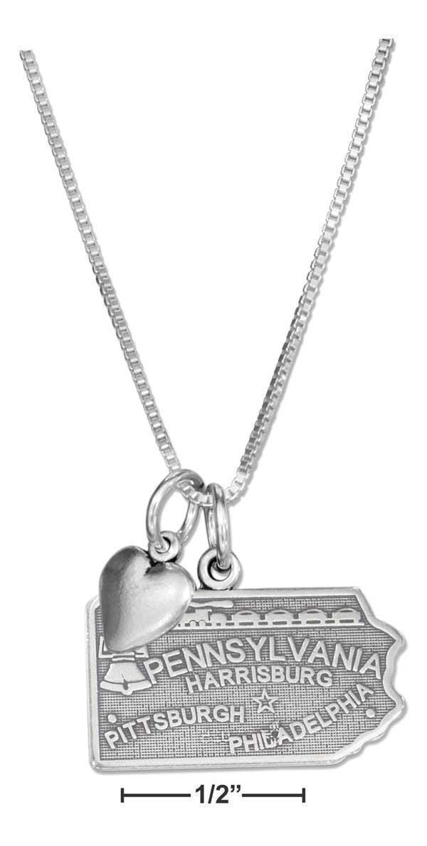Silver Necklaces Sterling Silver 18" Pennsylvania State Pendant Necklace With Heart Charm JadeMoghul