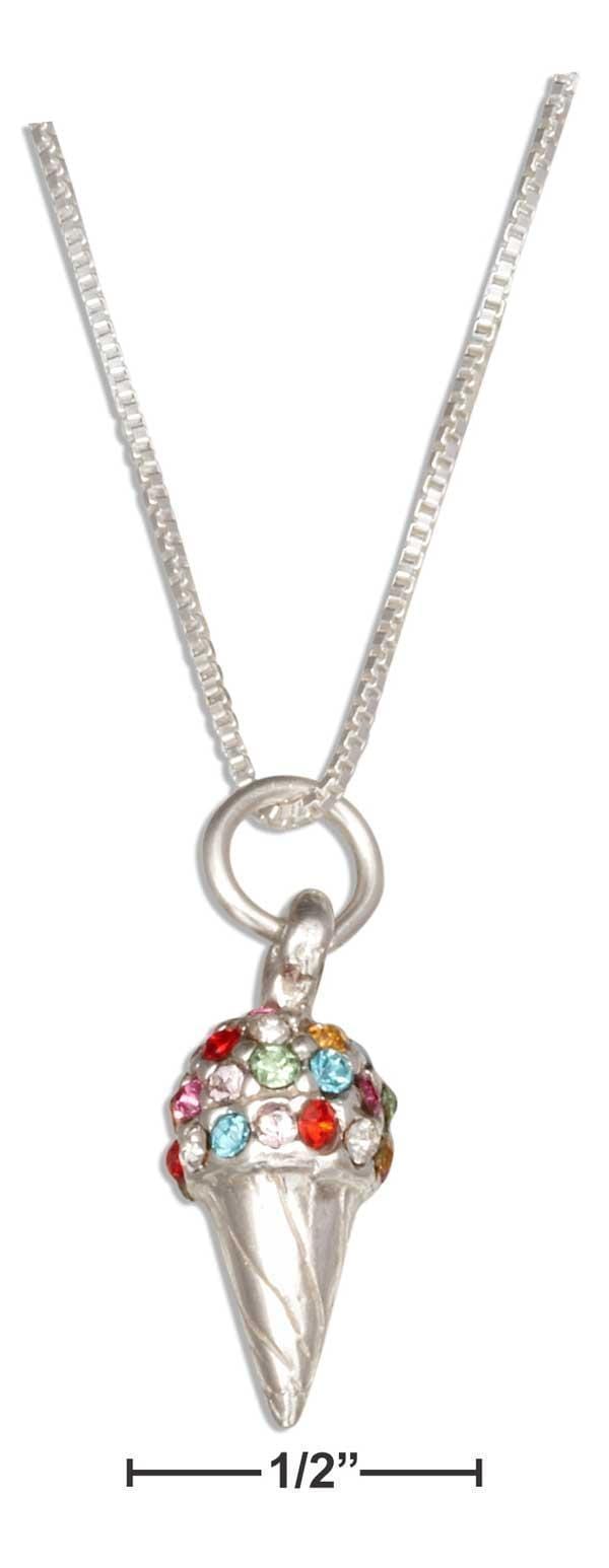 Silver Necklaces Sterling Silver 18" Rainbow Swarovski Crystal Ice Cream Cone Necklace JadeMoghul Inc.