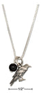 Silver Necklaces Sterling Silver 18" Raven Pendant Necklace With Black Onyx Bead JadeMoghul