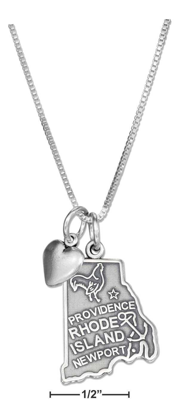 Silver Necklaces Sterling Silver 18" Rhode Island State Pendant Necklace With Heart Charm JadeMoghul