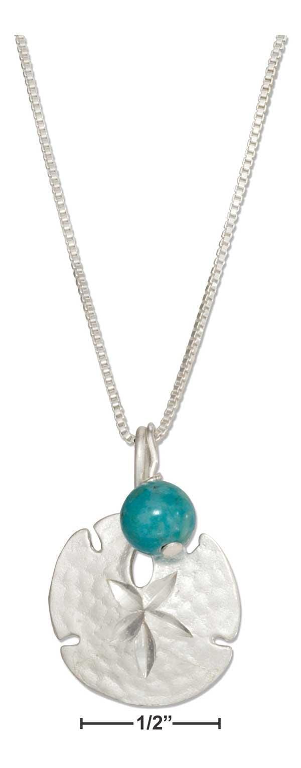 Silver Necklaces Sterling Silver 18" Sand Dollar Necklace With Blue Riverstone Bead JadeMoghul Inc.