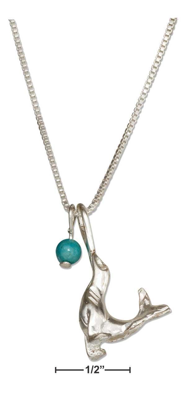 Silver Necklaces Sterling Silver 18" Sea Lion Pendant Necklace With Blue Riverstone Ball JadeMoghul