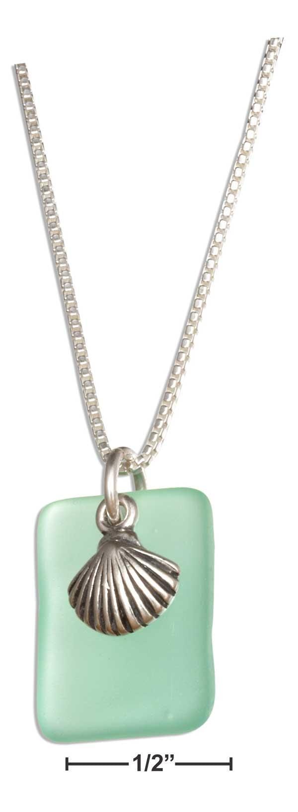 Silver Necklaces Sterling Silver 18" Seafoam Green Sea Glass Scallop Seashell Pendant Necklace JadeMoghul Inc.