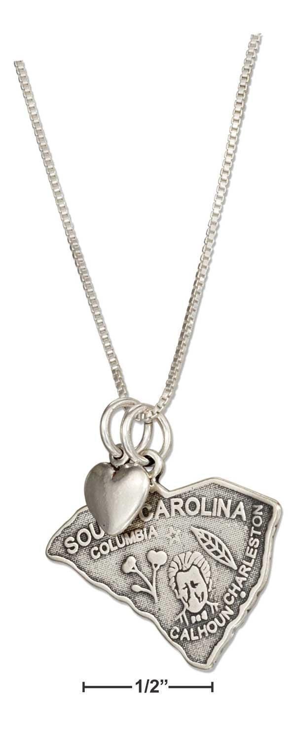 Silver Necklaces Sterling Silver 18" South Carolina State Pendant Necklace With Heart JadeMoghul