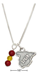 Silver Necklaces Sterling Silver 18" Spain Map Pendant Necklace With Red And Yellow Beads JadeMoghul