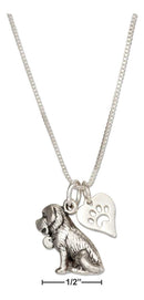 Silver Necklaces Sterling Silver 18" St Bernard Necklace With Dog Paw Print Heart Pendant JadeMoghul